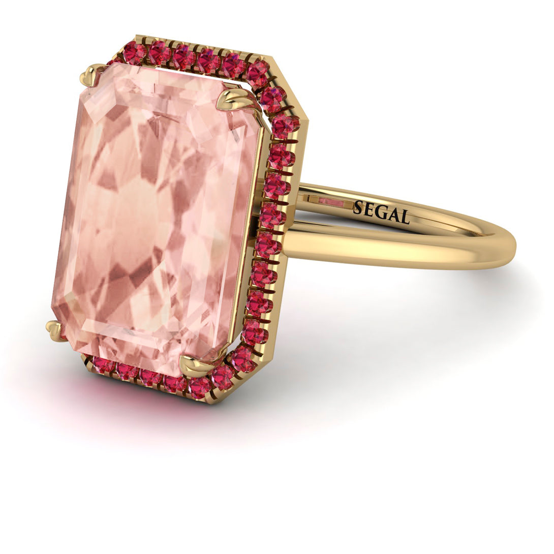 Halo Emerald Cut Morganite Engagement Ring - Izabella No. 910